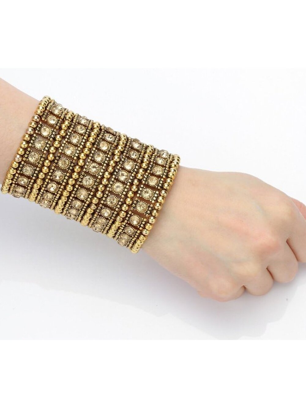 Women's Multilayer Wide Stretch Cuff Bracelets Fit Various Wrist Sizes - Soft El - Picture 3 of 4